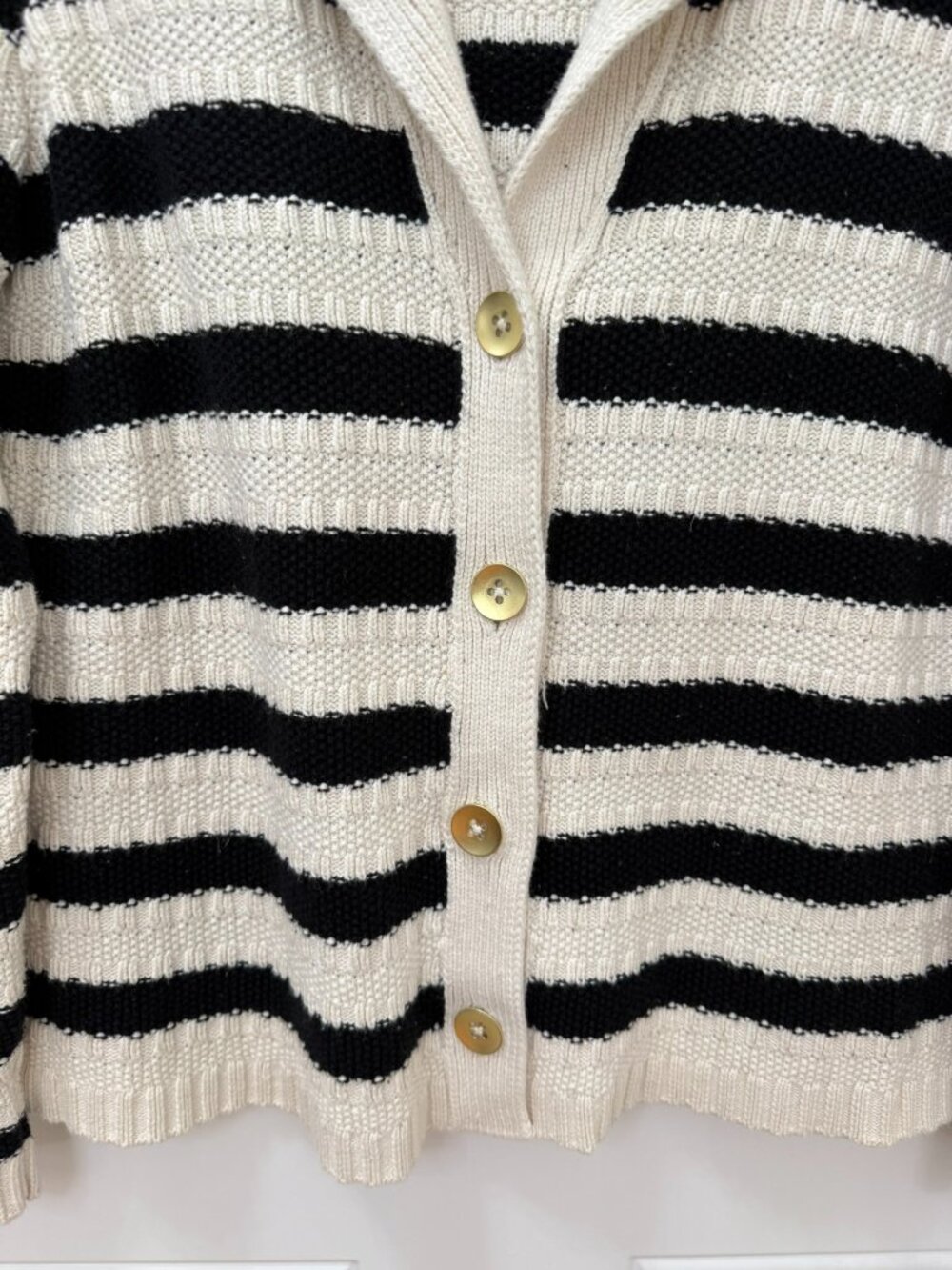 J.Jill Wearever Striped Knit Cardigan Black Cream Button Front Small Petite - Picture 3 of 9